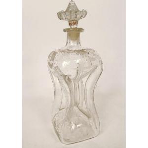 Dutch Carafe Hourglass Blown Glass Mills Boats Ribbons 18th Century