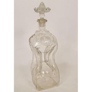 Dutch Carafe Hourglass Blown Glass Mills Boats Ribbons 18th Century
