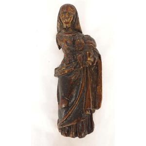 Small Sculpture Statuette Virgin And Child Jesus Carved Wood 18th Century