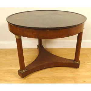 Pedestal Table Tripod Mahogany Black Marble Bronze Columns 1st Empire 19th Century