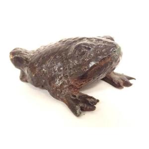 Okimono Statuette Weight Lettered Calligraphy Bronze Toad Japan 19th Century