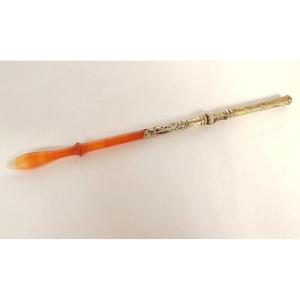 Silver Gilt Agate Pen Holder Signed Mallat, Patented 19th Century
