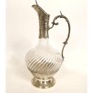 Louis XV Ewer In Solid Silver, Minerva, Rocaille, Twisted Crystal, 19th Century