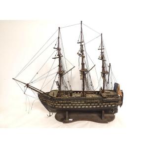 French Ship Model, Three-masted Sailing Ship, Mixed Ship, France, 19th Century
