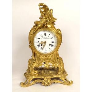 Louis XV Gilt Bronze Barbedienne Cherub Napoleon III 19th Century Cartel Clock