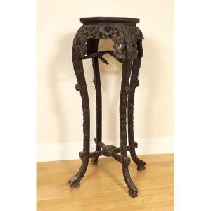 Incense Table Stand Carved Ironwood Marble Vietnam Indochina 19th Century