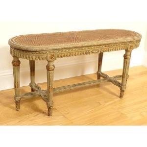 Louis XVI Piano Bench In Carved Lacquered Wood, Napoleon III, 19th Century