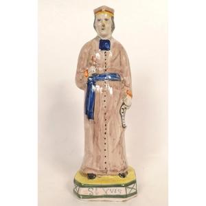 Henriot Quimper Saint-yves Earthenware Statuette, Patron Saint Of Lawyers, 20th Century
