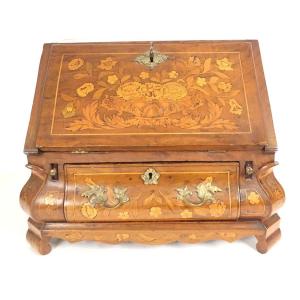 Dutch Masterwork Desk/writing Desk With Floral Marquetry, Early 19th Century