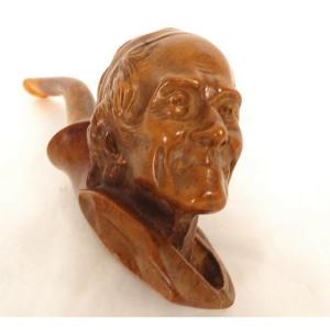 Briar Pipe With Voltaire Head, Dalloz Henry St-claude Collection, Guyot 19th Century