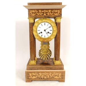 Charles X Portico Clock With Gilt Bronze Marquetry And Globe, 19th Century