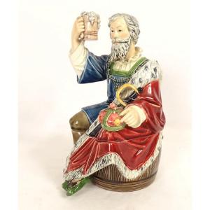 Barbotine Tobacco Jar By Bernhard Bloch, King Gambrinus Beer Mug, Late 19th Century