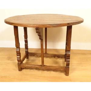 Rustic Spanish Folding Table With Drop Leaves, Carved Walnut, High Period, 17th Century