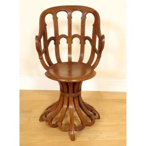 Harpist's Chair, Masterpiece, Carved Walnut, Art Nouveau, 19th Century