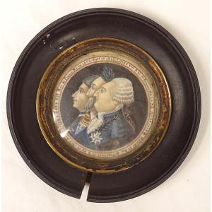 Miniature Painted Portraits Of French Kings Louis XVI, Henry Iv, And Louis XII, 18th Century