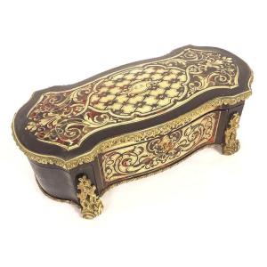 Glove Box, Jewelry Box, Boulle Marquetry, Brass, Napoleon III, 19th Century