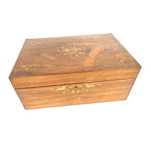 Rosewood Shawl Box With Floral Marquetry, Napoleon III Style, 19th Century
