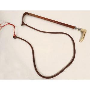Hermès Hunting Whip, Woven Leather, Silver, English Collection, 20th Century