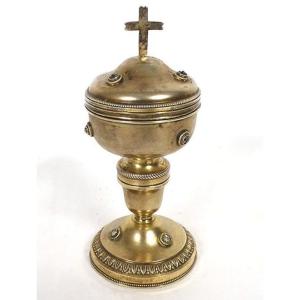 Travel Ciborium For The Sick, Silver-gilt, Minerva Stone, Rhine Cross, 19th Century