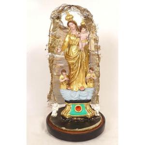 Virgin Of Marseille, Santibelli, Mary And Child Jesus, Terracotta Globe, 19th Century