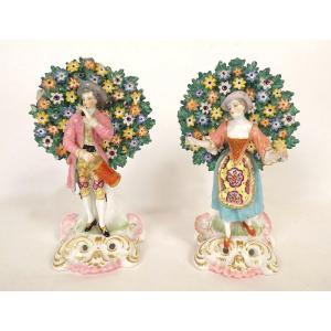 Pair Of English Porcelain Chelsea Derby Couple Figurines, 19th Century