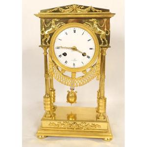 Gilt Bronze Directoire-style Column Portico Clock With Artemis Greyhounds, Late 18th Century