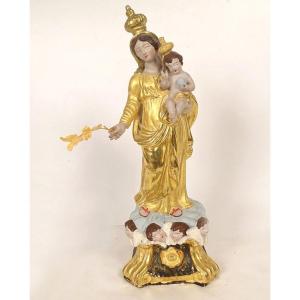 Virgin Of Marseille, Santibelli, Mary And Child Jesus, Terracotta Cherubs, 19th Century