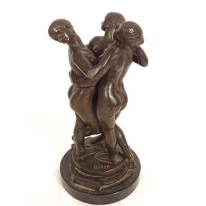 Bronze Sculpture By Antoine-louis Barye, The Three Graces, Marble, 19th Century