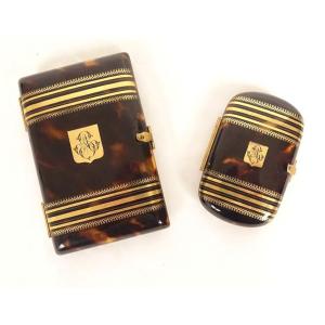 Cigarette Case, Notebook, Ballroom Purse, Tortoiseshell With Gold Trim, Napoleon III Style, 19th Century