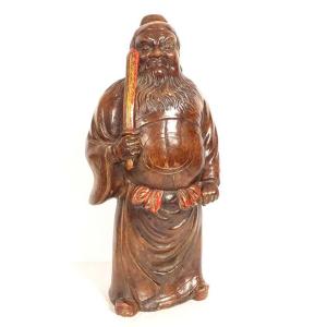 Chinese Sculpture Of A Warrior With A Sword, The God Zhong Kui Shoki, Terracotta, 19th Century