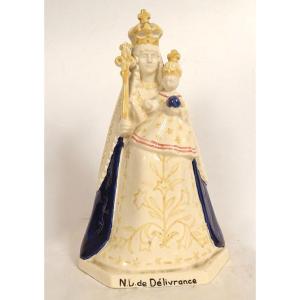 Quimper Earthenware Statuette Of Jeanne Levêque, Our Lady Of Deliverance, Quintin Basilica