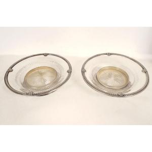 Pair Of Solid Silver Minerva Crystal Baccarat Centerpiece Bowls, 19th Century