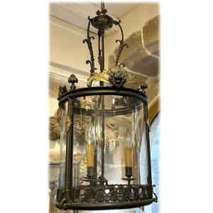 Louis XVI Lantern, Vestibule/hall, 3 Bronze Lights, Lion Mascarons, 19th Century