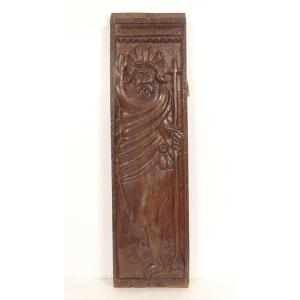 Carved Wooden Bas-relief Panel Of Saint John The Baptist, High Period, 17th Century