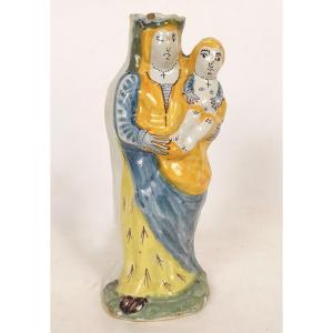 Crowned Virgin Mary After Childbirth, Nevers Earthenware, Infant Jesus, 18th Century