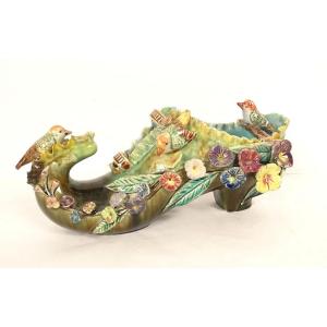 Art Nouveau 19th-century Slipper/clog With Bird And Flower Motifs