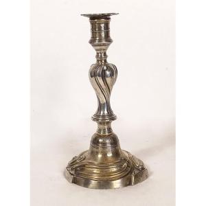 Regency Silvered Bronze Candlestick With Foliage And Flowers, 18th Century