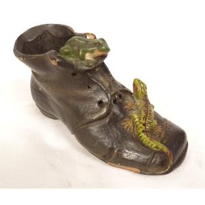 Small Terracotta Sculpture Of A Shoe, Frog, And Lizard, 19th Century