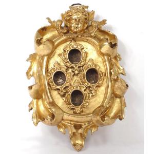 Gilt Carved Wooden Reliquary Frame With Cherub Head, 18th Century
