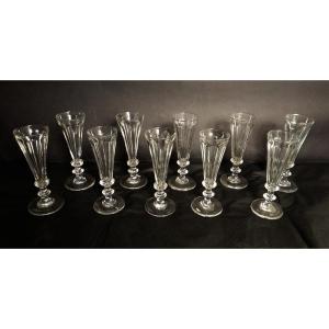 Set Of 10 Baccarat 19th Century Crystal Champagne Flute Glasses