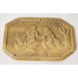 Low Relief Plate Carved Bone Couple Romantic Scene Russia 19th Century
