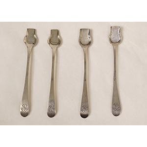 4 Solid Silver Salt Shovels Hallmarked Coq Minerve Monogram 41gr 19th Century