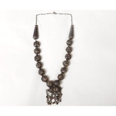 Sterling Silver Necklace Algeria Balls Watermarked Pendeloque Maghreb XIXth