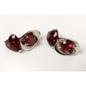 Pair Of White Gold Rubellite Red Tourmaline Cufflinks 20th Century