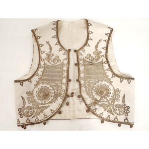 Ottoman Farmla Vest Silver Thread Embroidery Turkey Early 20th Century