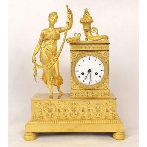 Restoration Gilt Bronze Clock Goddess Fortuna Abundance Palmettes 19th Century