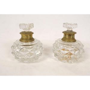 Pair Of Perfume Bottles Le Creusot Baccarat Bronze Restoration 19th Century