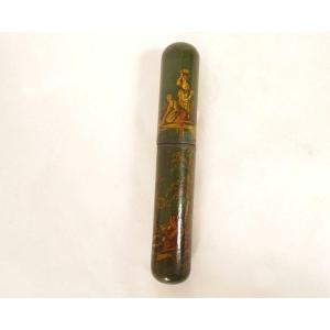 Sweet Bill Box Message Lacquered Wood Characters Gallant Scene 19th Century