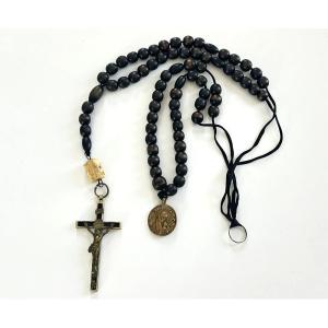 Rosary Christ Cross Crucifix Ebony Saint-vincent Paul 19th Century