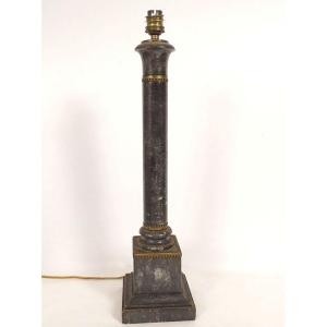 Classic Empire Column Lamp Base, Grey Marble, Gilt Bronze, Late 19th Century